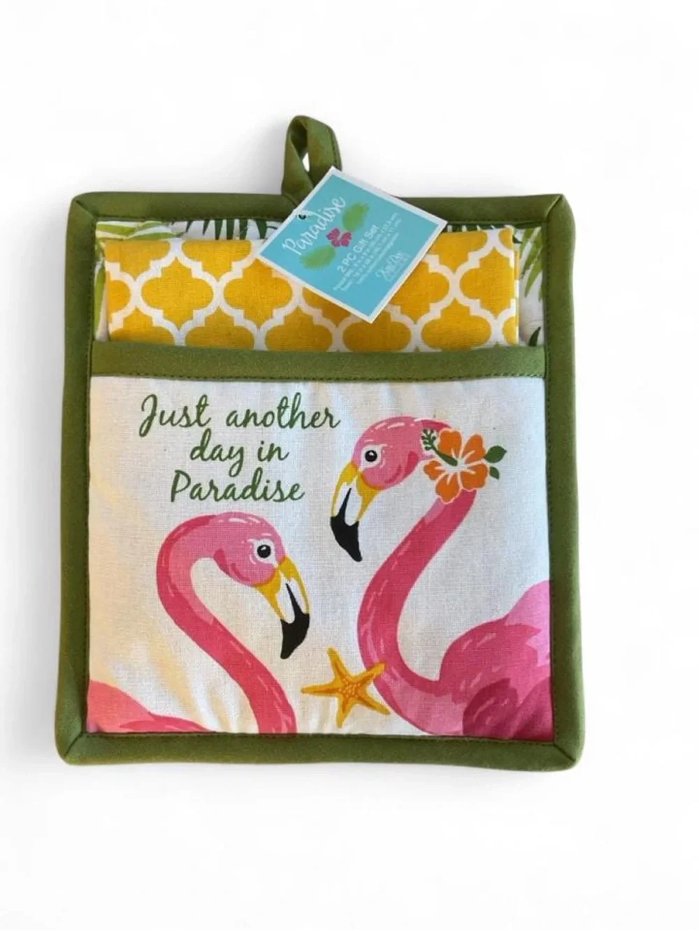 NWT Tropical Flamingo Oven Mitt/Pot Holder Set